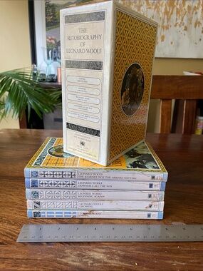 5 Leonard Woolf Autobiography Softcover Books with Original Storage Box